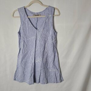 Flax‎ Dainty Gingham with Leaf Pattern 100% Linen Sleeveless Top Flax size S